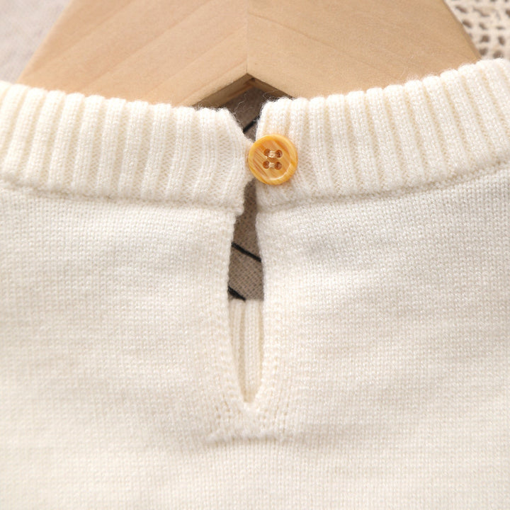 Newborn Baby Long-Sleeve Floral Embroidery Knitted Romper