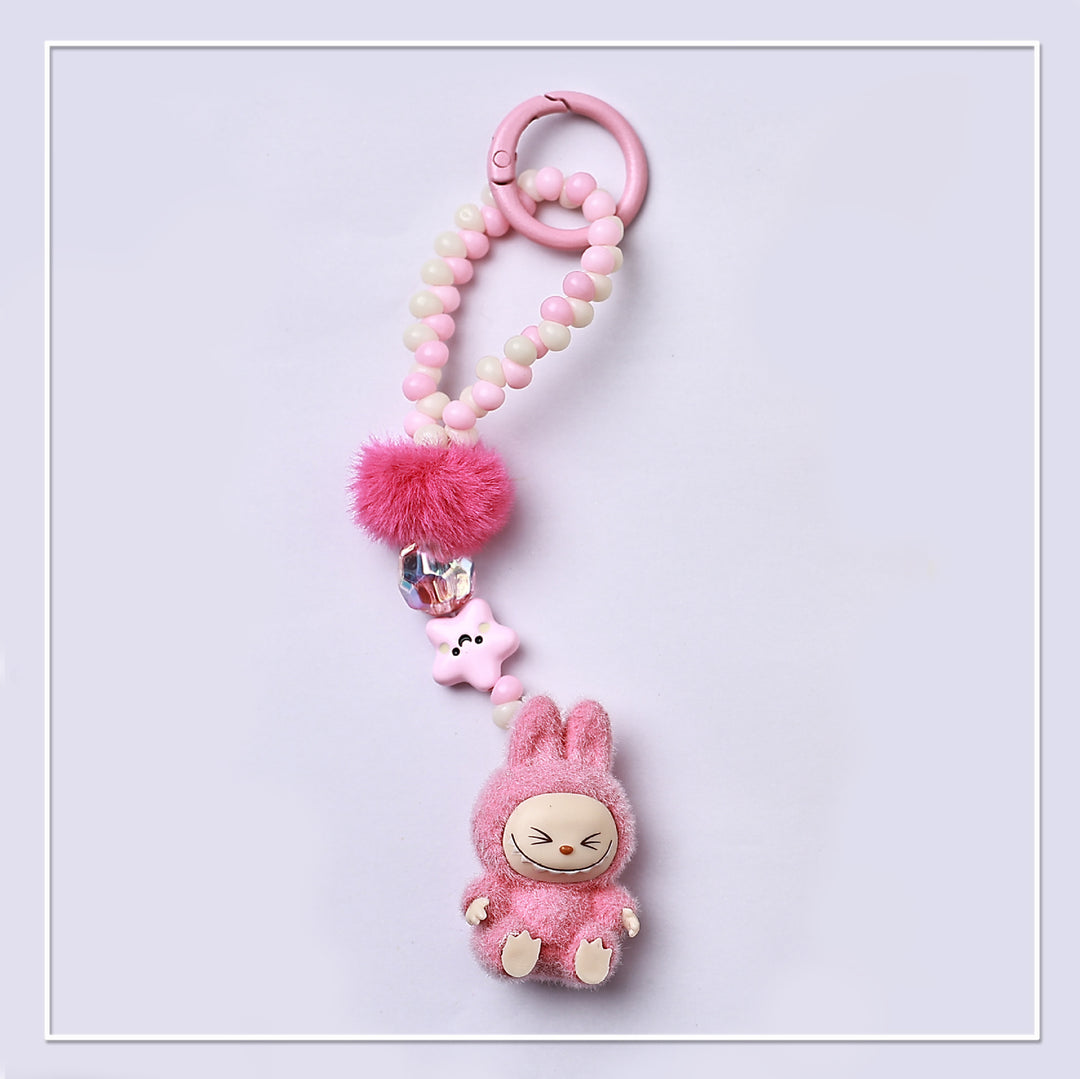 Beaded Mini Flocked Labubu keychain bag pendant