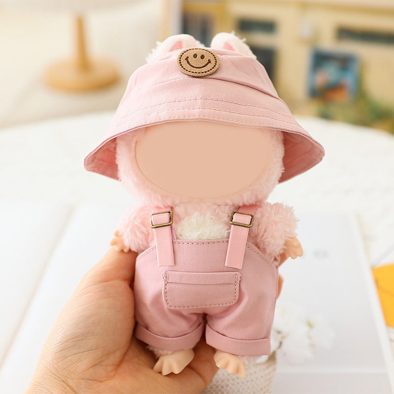 Summer Bucket hat &overalls set for labubu dolls clothes