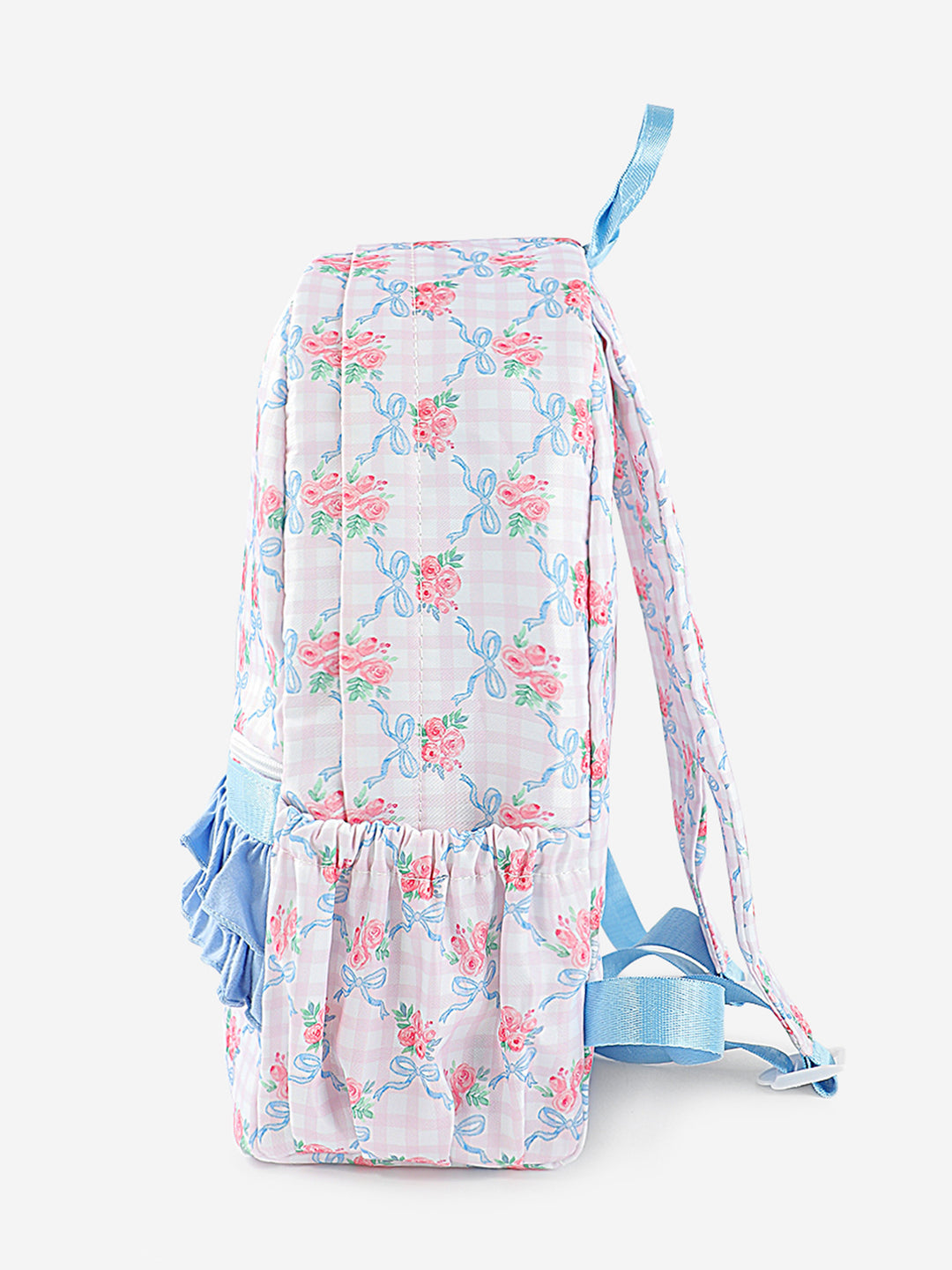 Pink Floral Lightweight Nylon Backpack with Ruffle Decoration