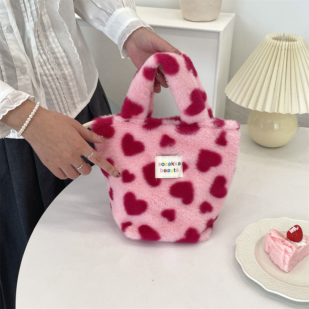 Plush furry small handbag for winter