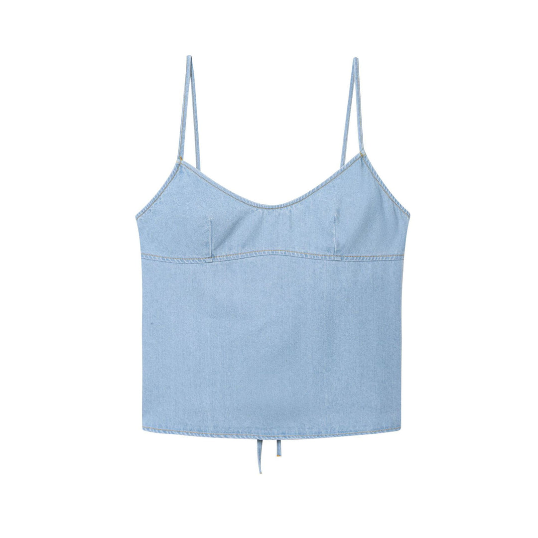 Camisole Bow Top&Mid-Rise Jeans 2pcs set