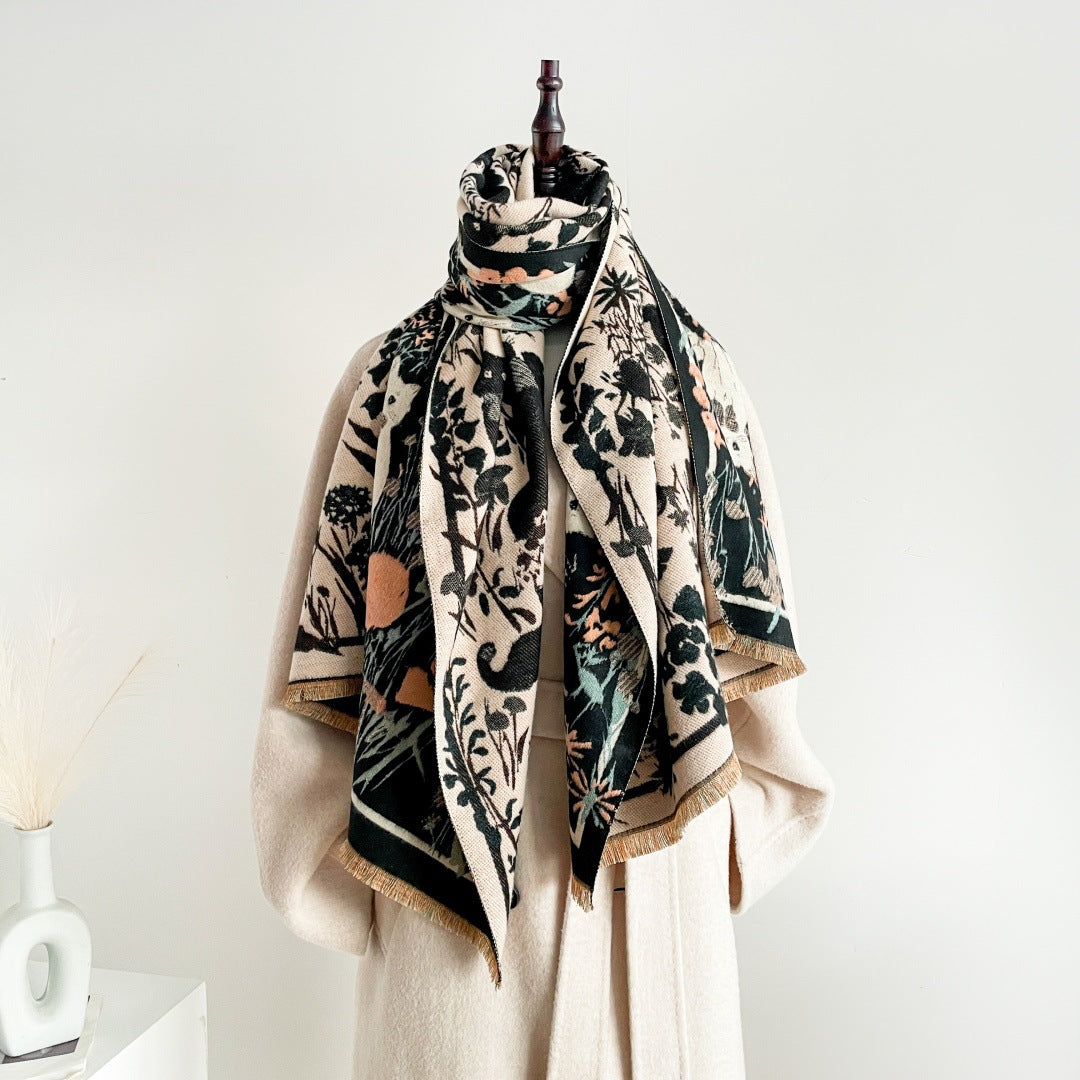 Cute cat jacquard warm scarf shawl for women