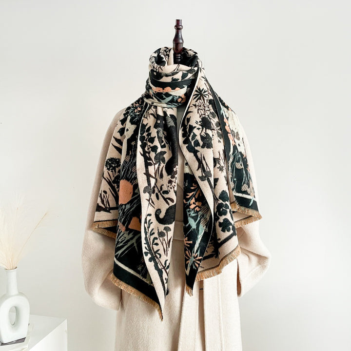 Cute cat jacquard warm scarf shawl for women