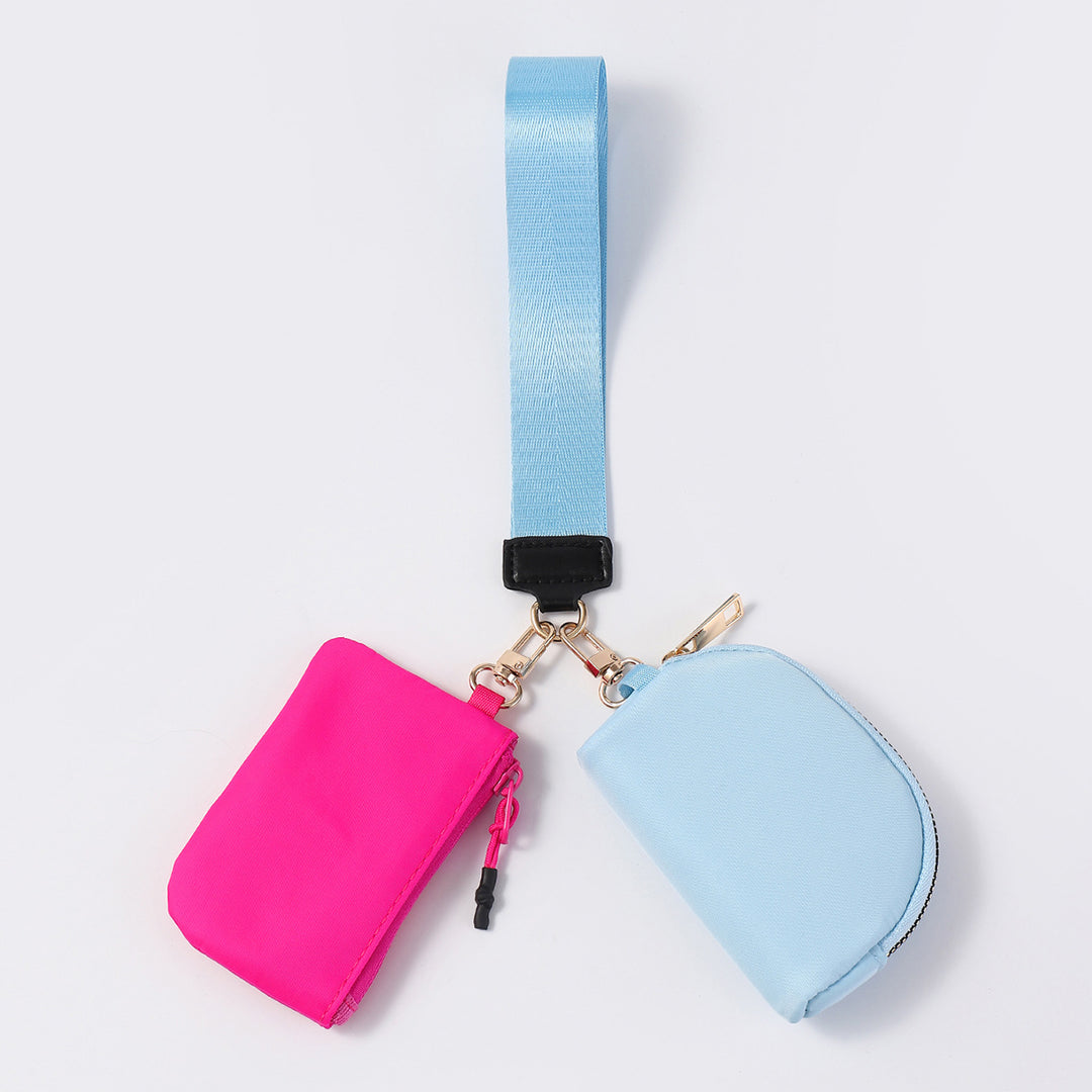 Dual Pouch Wristlet Portable Mini Coin Purse-blue