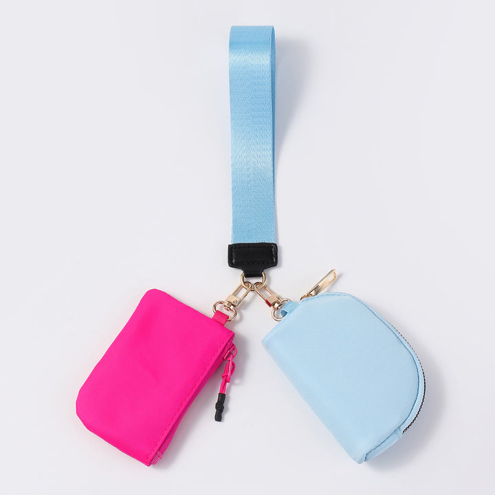 Dual Pouch Wristlet Portable Mini Coin Purse-blue