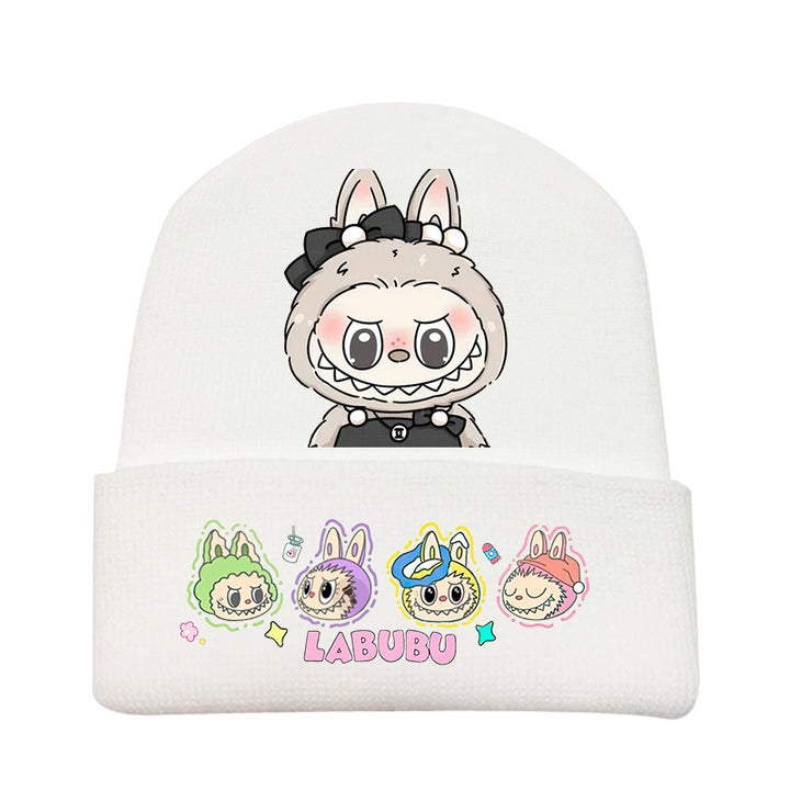 Cute monster printed knitted beanie hat-white