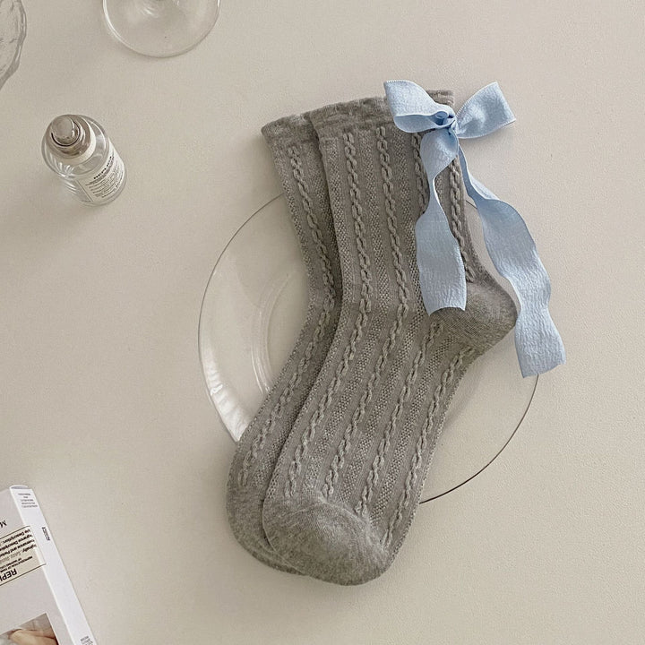 Women's Mid-Calf Socks with Ribbon Bow