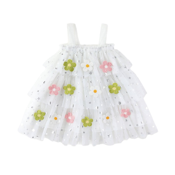 Girls suspender embroidered flower mesh tutu dress