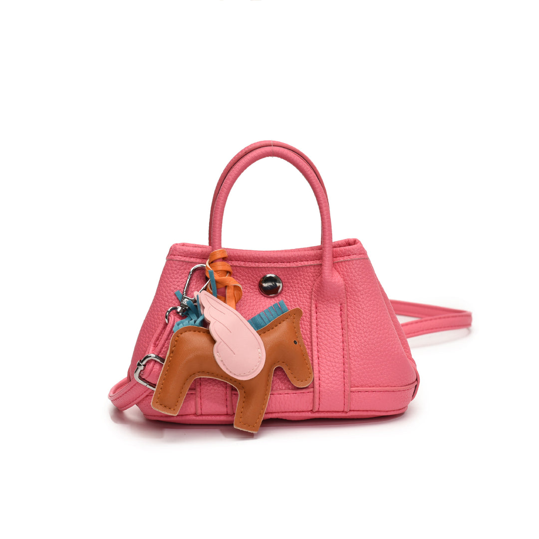 Lychee pattern mini crossbody bag with pony pendant