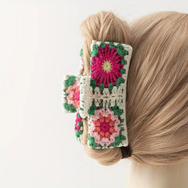 Flower knitted holiday style shark hair clip