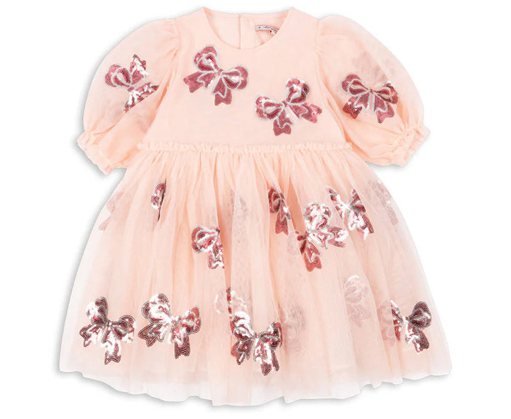 Pink sequin bow tutu puff dress for girls-preorder
