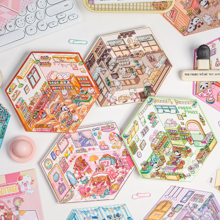 Landscaping Stickers Cartoon House Scene Landscaping Stickers