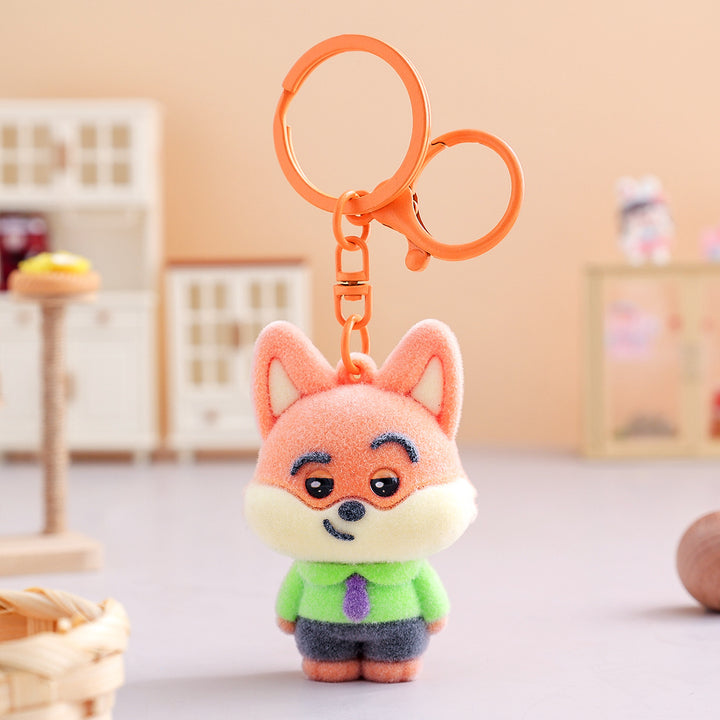 Labubu flocking keychain labubu pendant school gift