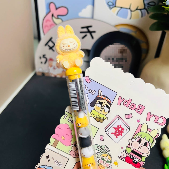 Labubu flocking deco gel pen cute student creative labubu pen