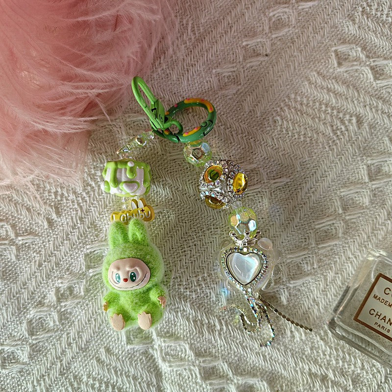 Diamond Mini Flocked Labubu keychain bag pendant