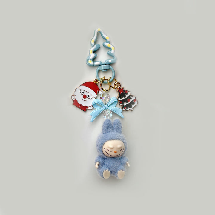 Christmas flocking mini Labubu keychain bag pendant