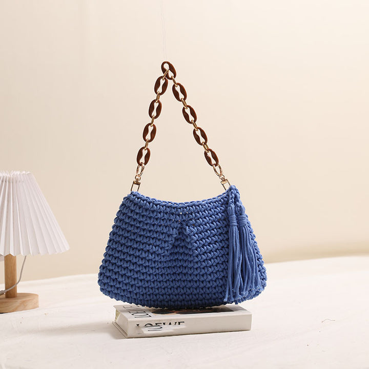 Underarm cotton woven bag tassel shoulder beach bag