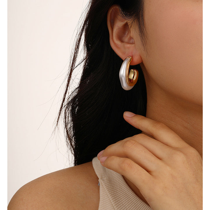 Gold Classic Pearl C Hoop Earring