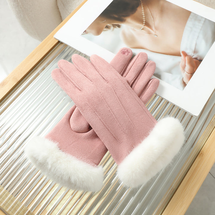 Women's winter gloves fleece-lined plush edge gloves