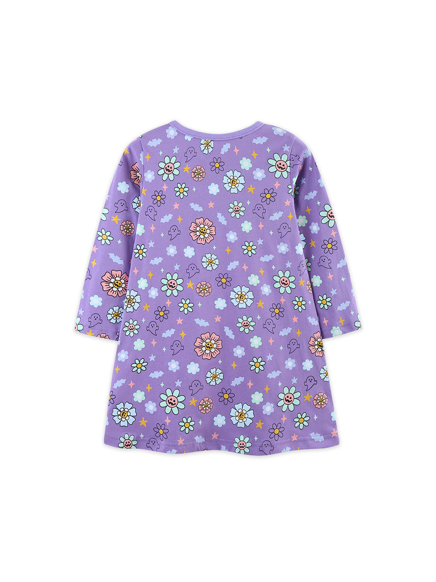 Halloween pumpkin patch long-sleeved dress for girls