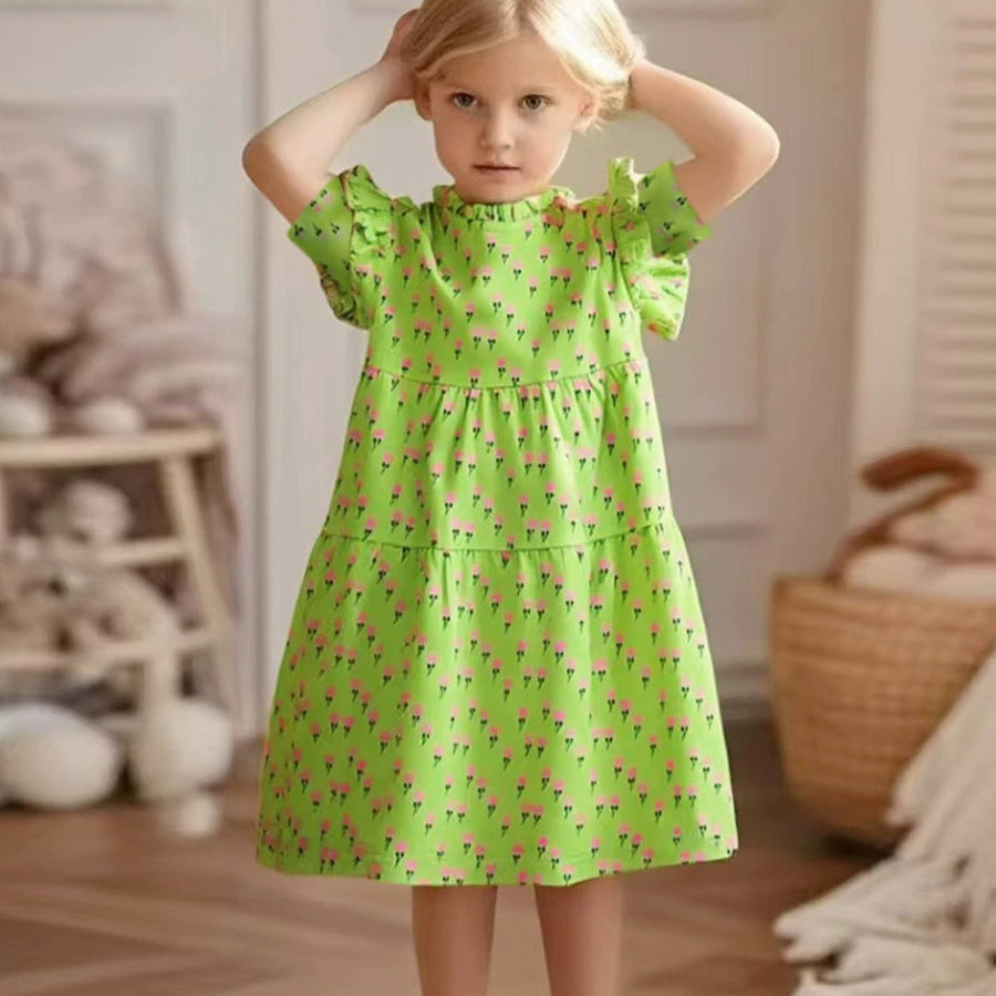 Girls Tulip Print Short Sleeve Dress