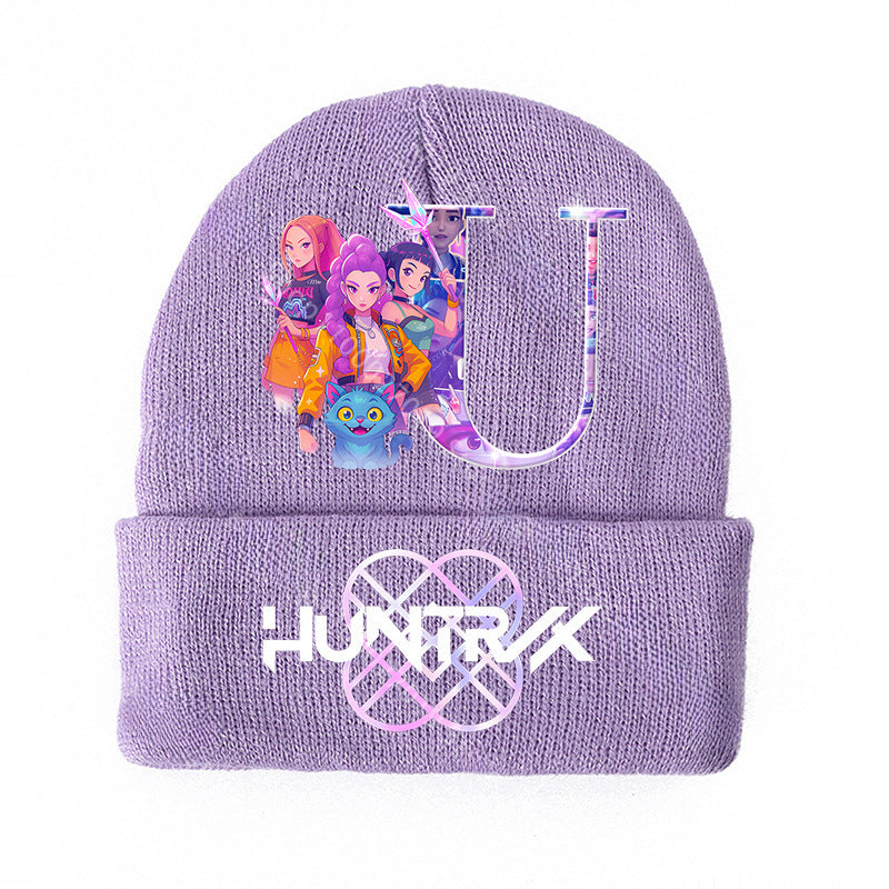 KPOP demon hunters Initials knitted purple beanie
