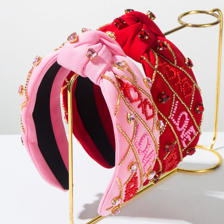 Valentine's day Hand-sewn xoxo LOVE beaded Headband