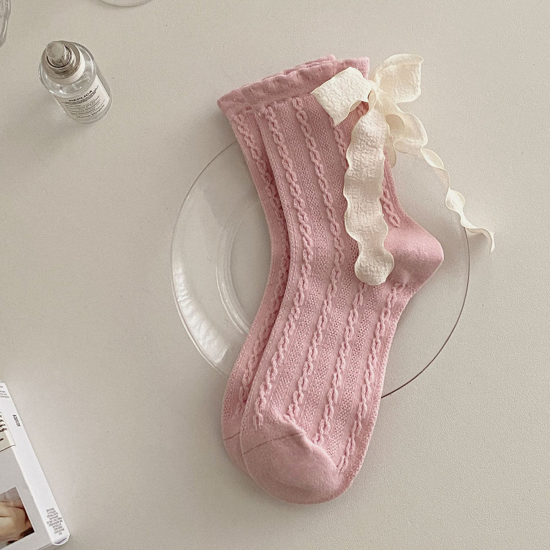 Women's Mid-Calf Socks with Ribbon Bow