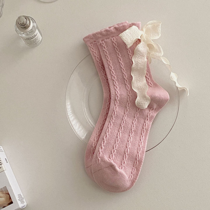 Women's Mid-Calf Socks with Ribbon Bow