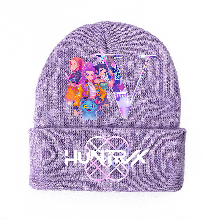KPOP demon hunters Initials knitted purple beanie