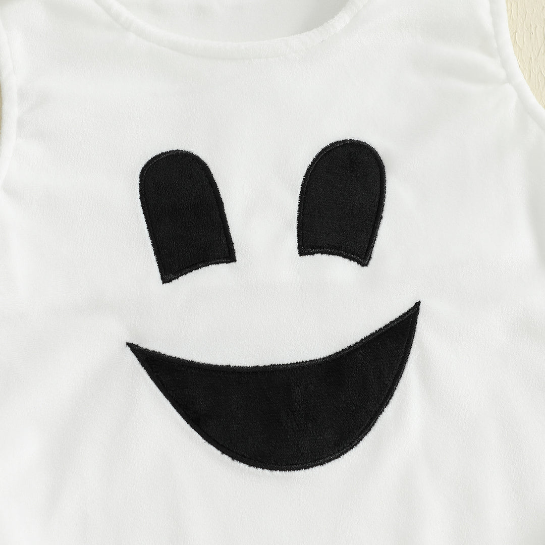 Halloween sleeveless ghost romper hat&shoes 3pcs set