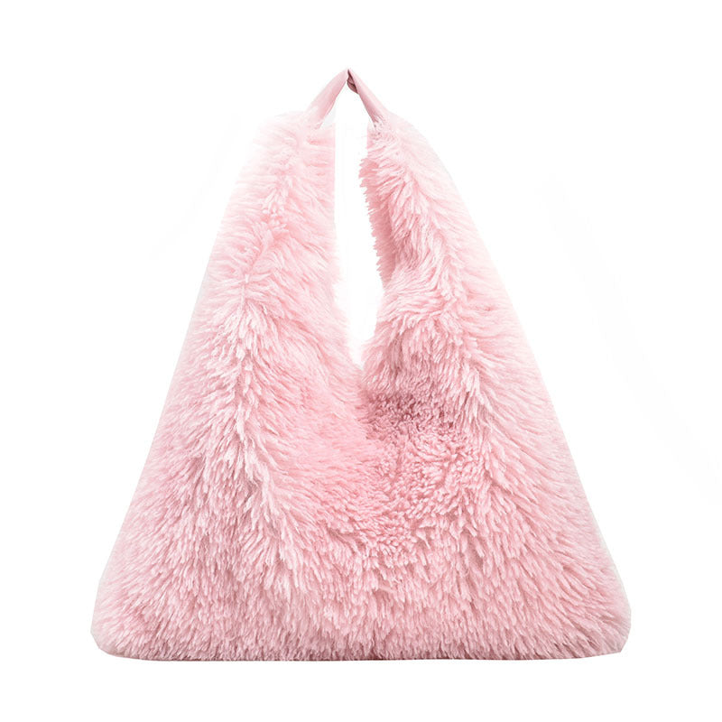 Large capacity plush bag solid color furry shoulder bag