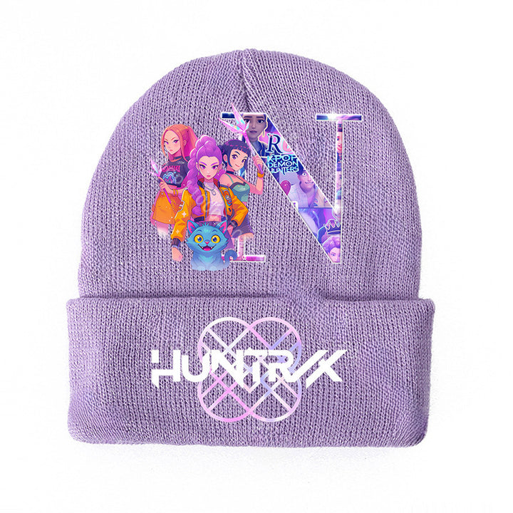 KPOP demon hunters Initials knitted purple beanie