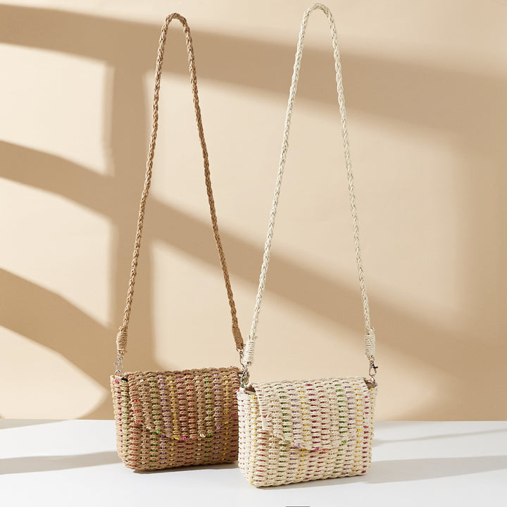 Colorful flip straw bags woven beach bags for women