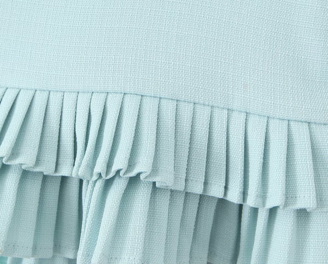 Striped short-sleeved shirt&low-waist pleated skirt