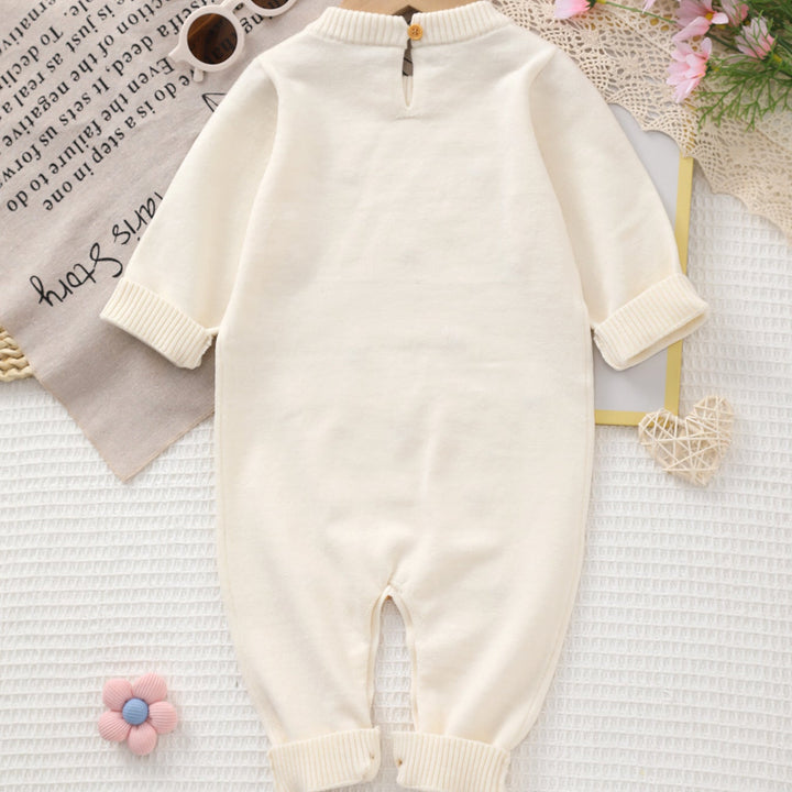 Newborn Baby Long-Sleeve Floral Embroidery Knitted Romper