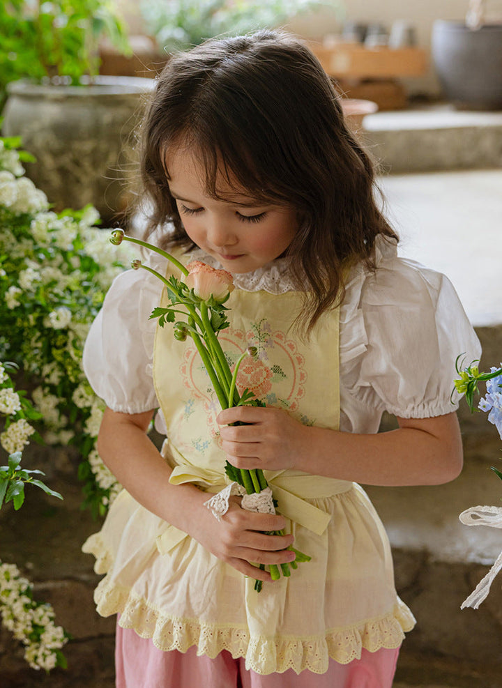 Girls cotton floral lace apron