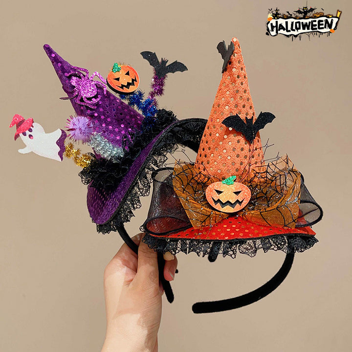 Halloween funny pumpkin witch hat headband for kids-2pcs set