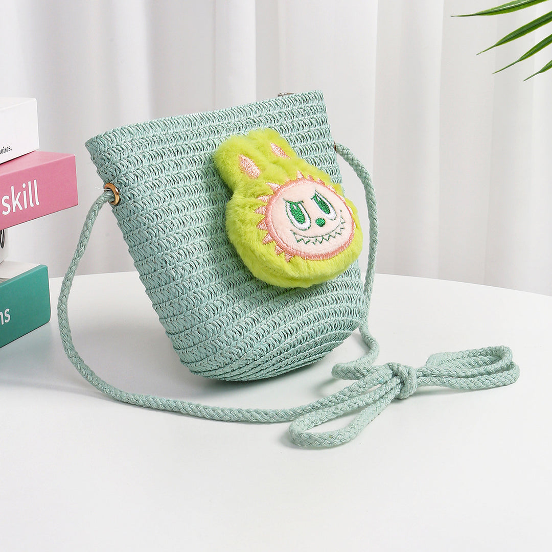 Cartoon cute monster Handmade Woven Straw Crossbody Bag