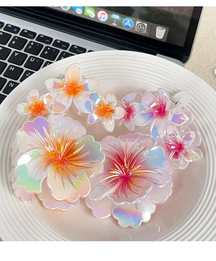 Colorful gradient flower hair shark clip for women