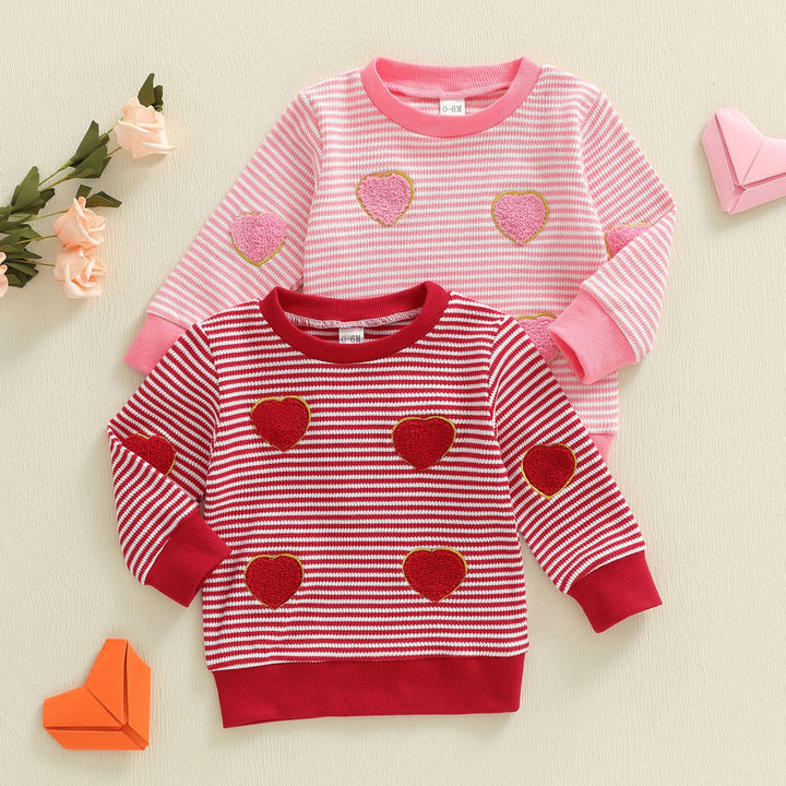 Valentine's Heart-embroidered pullover sweater for baby girls
