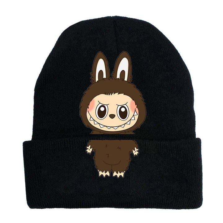Cute monster printed knitted beanie hat-black