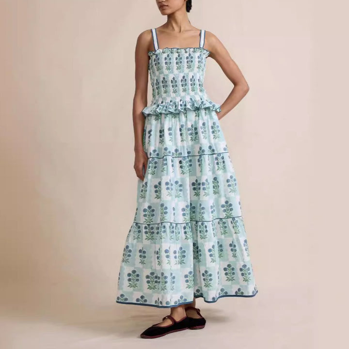 Boho Floral Ruffled Spaghetti Strap Swing dress