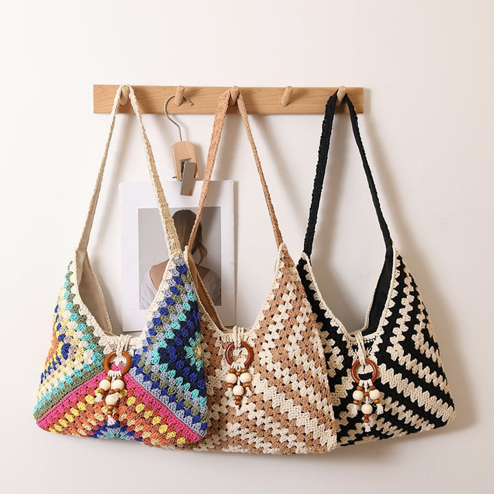 Ethnic style one-shoulder cotton woven bag