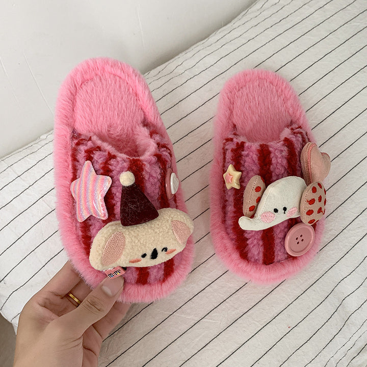Cute bear plush home slippers furry girls Christmas slippers