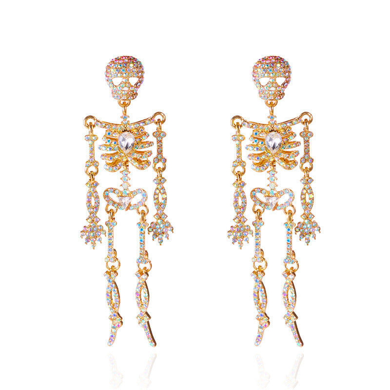 Halloween diamond skull skeleton earrings