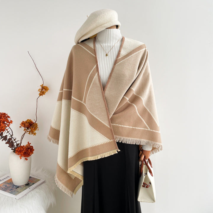 Imitation cashmere Raw edge tassels warm shawl