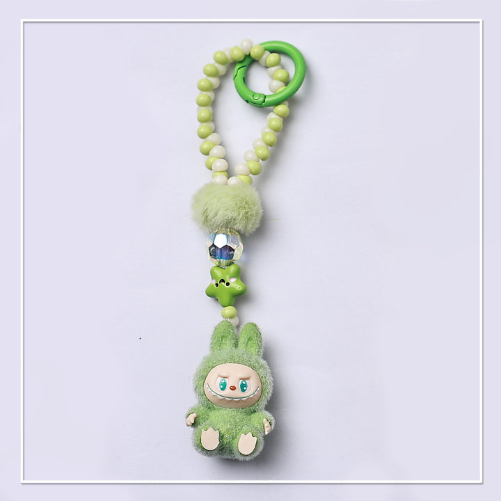 Beaded Mini Flocked Labubu keychain bag pendant