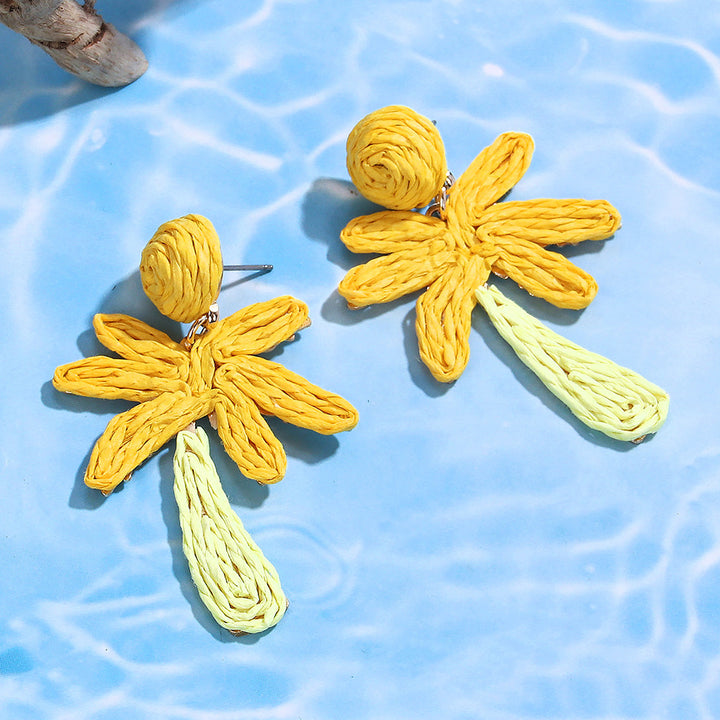 Summer coconut tree hand-woven holiday style earrings